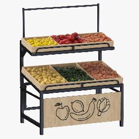 3D Wooden Display Rack 06 With Fruits and Vegetables Without Tag